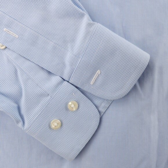 Brooks Brothers Cotton Check Non-Iron Button-Down 17 4/5 Blue Mens Pocket Shirt - Picture 4 of 16